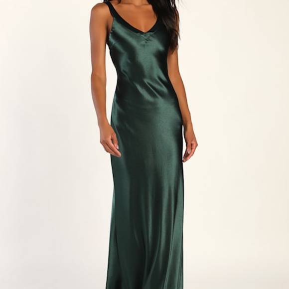 Lulus Dresses & Skirts - Lulus Perfectly Classy Emerald Green Satin Strappy Maxi Dress - Size M
